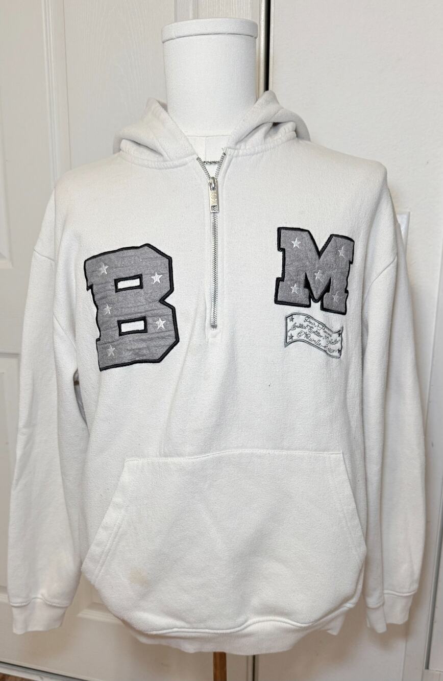 BoohooMAN Men’s Medium White Varsity Patch Half Zip Hoodie BM Streetwear